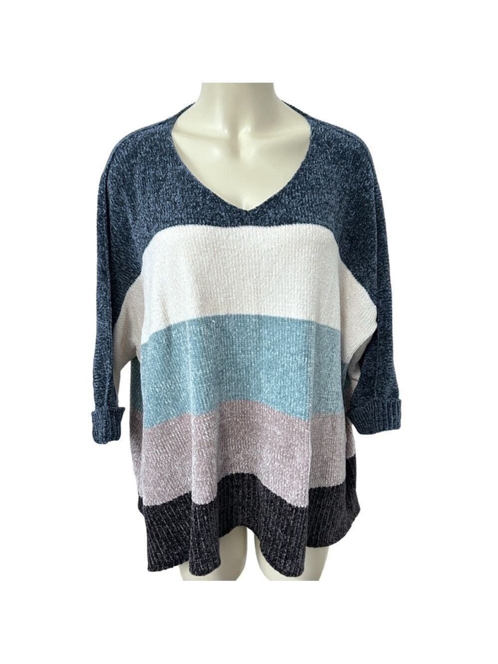 She + Sky Women’s Soft Sweater One Size Blue Multi-color